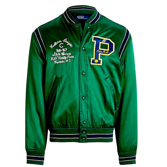 Polo Ralph Lauren Other - 🏀 POLO RALPH LAUREN Men's Forest Green Satin Letterman Varsity Jacket size M